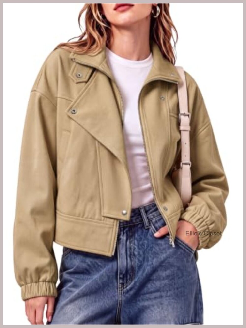 Cropped Moto Jacket Woven Polyester Hidden Zip Casual Layer
